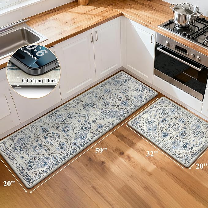 Ileading Anti Fatigue Kitchen Rugs Sets of 2 Cushioned Kitchen Mats for Floor Waterproof Kitchen Mat Set Non Slip Comfort Standing Mat for Kitchen, Office, Sink, Laundry