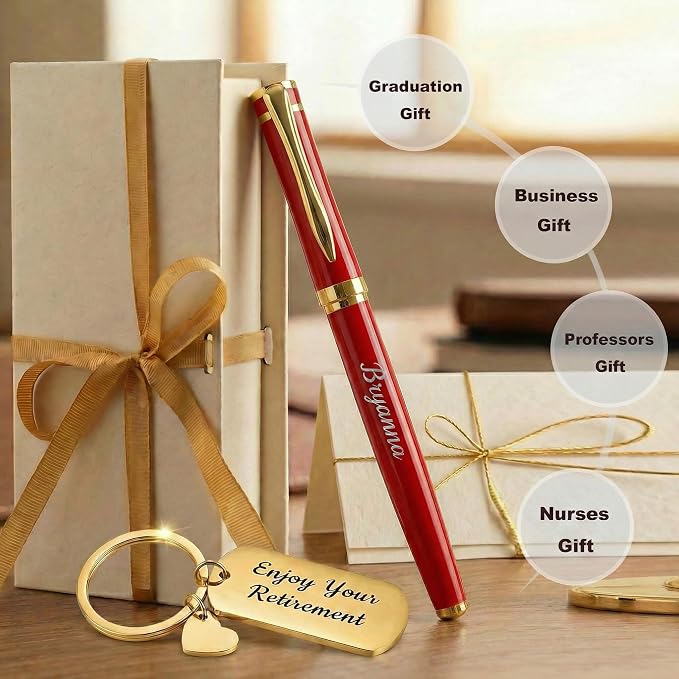 Yastar Personalized Pen with Custom Keychain,Luxury Pen Set with Pen Bag Gift Card - Engraved with your Message Names Company Names Phone Number Gift for Business Men Women