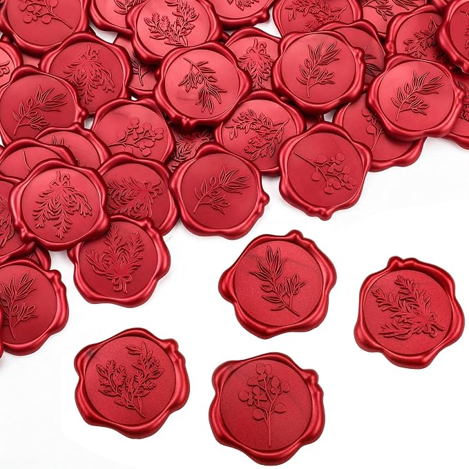 60Pcs Wax Seal Stickers, Wedding Invitation Envelope Seal Stickers Adhesive Backed Red Rose for Wedding,Birthday Party,Gift Wrapping (4 Leaf Styles)