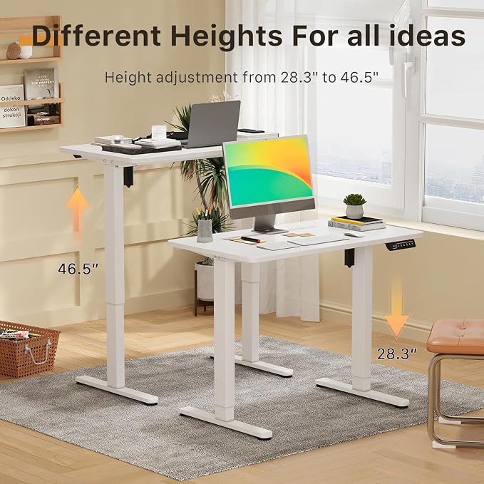 JOY worker Small Electric Standing Desk, 40" Whole Piece Height Adjustable | 40" x 20" White Narrow Sit Stand Desk with Memory Controller, Compact Mini Computer Workstation for Home Office Walking Pad