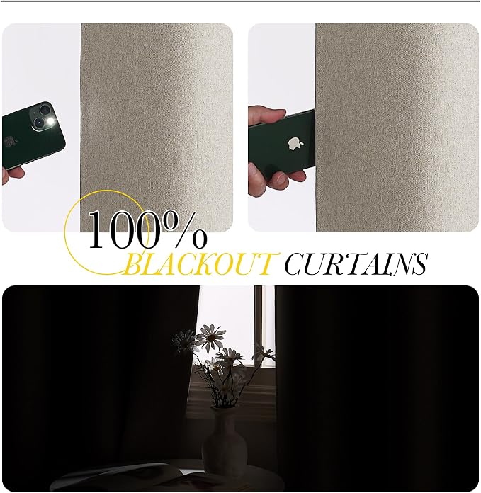 NICETOWN Linen 100% Blackout Insulated Patio Curtain 84" Long Burg, 1 Panel, 100" Width, Farmhouse Completely Blackout Window Treatment Thermal Drape for Living Room/Doorway/Sliding Door