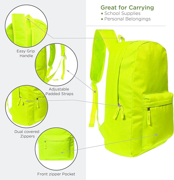 Moda West 17 Inch Bulk Backpacks with School Supplies Kits - Pens, Pencils, Crayons - Case of 12 Wholesale Backpacks Assorted Colors