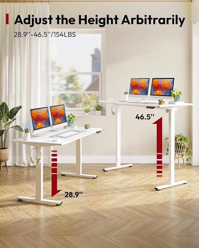 SANODESK One-Piece Electric Standing Desk, Seamless 48 x 30'' Ergonomic Height Adjustable Sit Stand Desk with Memory Presets for Home Office Computer Workstation, White Frame/White Top