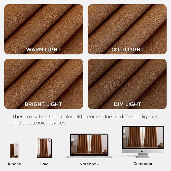 Joydeco Golden Brown 100% Blackout Curtains 120 Inch 2 Panels, Luxury Thermal Brown Velvet Curtains for Bedroom Living Room, Soundproof Blackout Window Drapes, Rod Pocket & Back Tab (52W x 120L)
