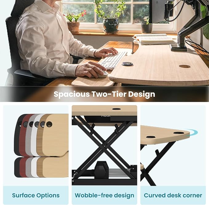 VERSADESK PowerPro Electric Standing Desk Converter - Height Adjustable Desk Riser with Keyboard Tray & USB Hub - Holds 80 lbs - Ergonomic Sit Stand Workstation for Home & Office | Maple (40” x 24”)