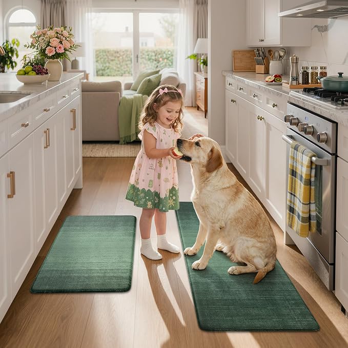 KIMODE Anti Fatigue Kitchen Mats for Floor,Farmhouse Kitchen Rugs Sets of 2 | Green Spring Kitchen Decor,Paded Kitchen Floor Mats,Memory Foam Standing Mat for Laundry Office Desk Dorm RV 17"x47"+17"x29"