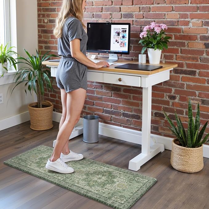 GENIMO Kitchen Mats for Floor 2PCs, Washable Anti Fatigue Mat for Cushioned, 17.3"x47"+17.3"x30", Waterproof Kitchen Rugs, Non Slip Comfort Standing Mat Rug for Home, Sink, Laundry, Light Green