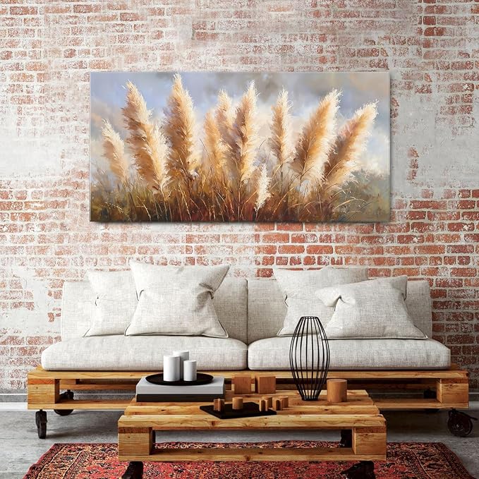 Vintage Boho Reed Canvas Wall Art Abstract Nature Plant Wall Decor Minimalist Botanical Prints Pictures Dried Reeds Flowers Poster Painting Artwork for Living Room Bedroom Home Decoration 30x60"