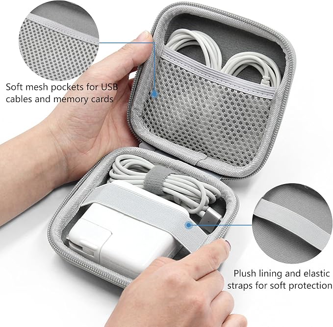 Charger Case for Macbook, Portable Tech Electronic Organizer Bag, Small Travel Storage Pouch for Laptop Accessories, MacBook Power Adapter, Charging Cords, USB Drives, Power Bank (Grey PU, M)