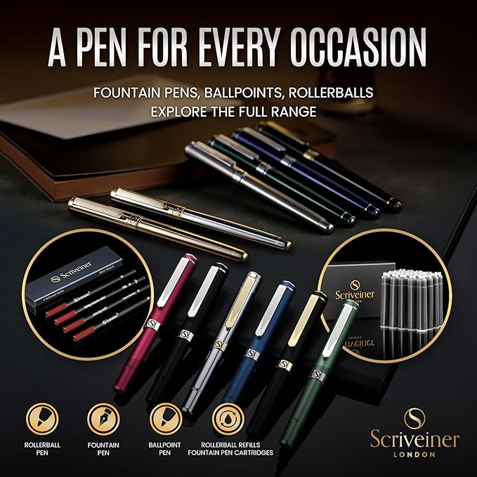 Scriveiner Deep Crimson Ballpoint Pen - Stunning Red Lacquer Luxury Pen, Chrome Finish, Schmidt Black Refill, Best Ball Pen Gift Set for Men & Women, Professional Executive Office, Nice Designer Pen