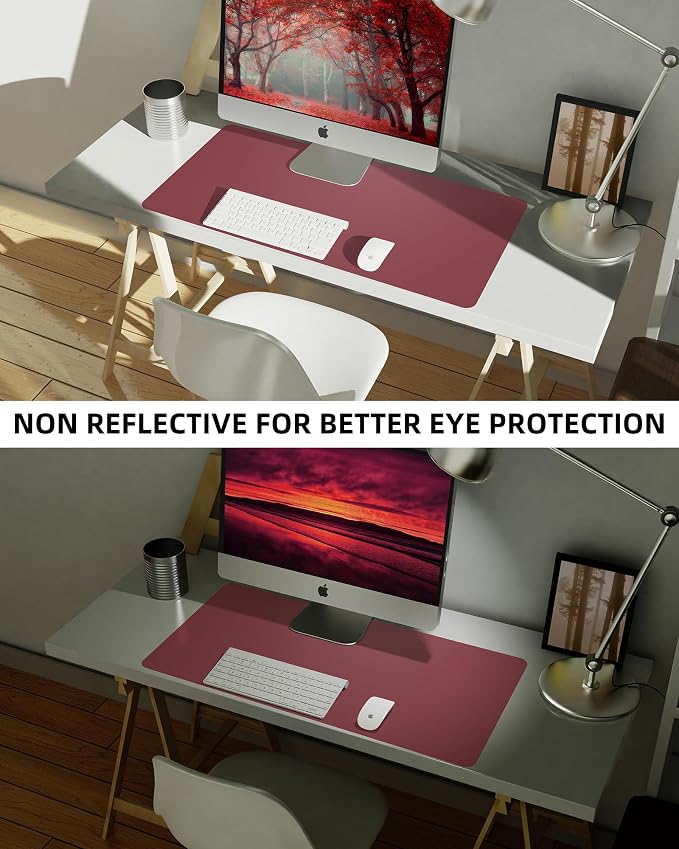 Leather Desk Pad Protector, Mouse Pad, Office Desk Mat, Non-Slip PU Leather Desk Blotter, Large Desk Mat, Waterproof Keyboard Mat for Office/Home/Decor (Burgundy Red, 55" x 17")