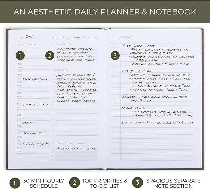 Aesthetic Daily Planner And Notebook With Hourly Schedule - Modern Hardcover To do List Notepad to Easily Organize Your Work Tasks And Appointments - The Perfect Book for School & Office Supplies