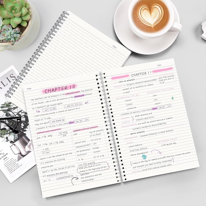 RETTACY Spiral College Ruled Notebook, 2-Pack, 160 Pages per Pack, B5 Medium Size (7.6" x 10"), for School, Work, Writing, Journaling, 100 GSM Thick Paper, Flexible Plastic Cover