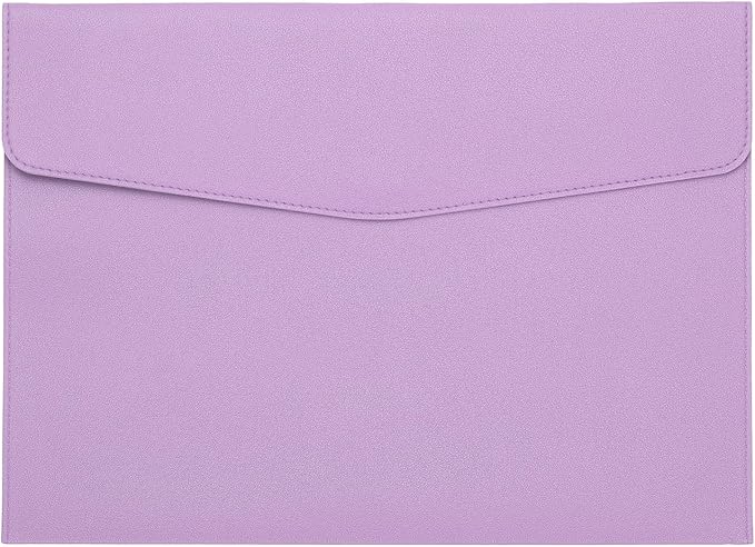 PATIKIL PU Leather A4 File Folder, Document Holder Filing Organizer Portfolio Envelope Folder Case with Snap Closure for Letter Receipt Style 2, Purple