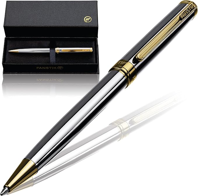 FANSTIK Silver&Gold Luxury ballpoint Pen, fancy gift set for women, Real 24K Gold Plating, Professional executive pen gift set for men (Lux BallPoint Silver-Gold)