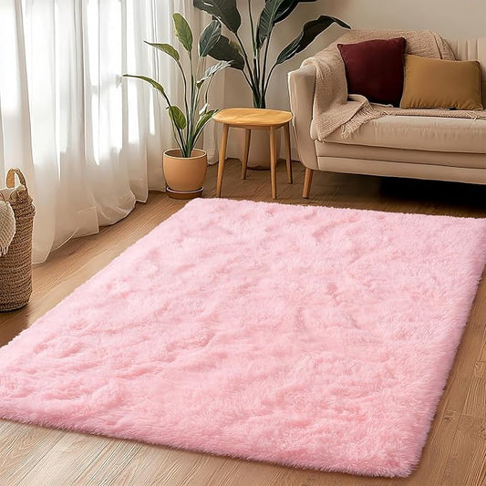 Awaytail 3x5 Fluffy Pink Area Rug - Soft Cute Shag Fuzzy Rug for Bedroom - Anti-Skid Living Room Girls Rug Pink Home Decor