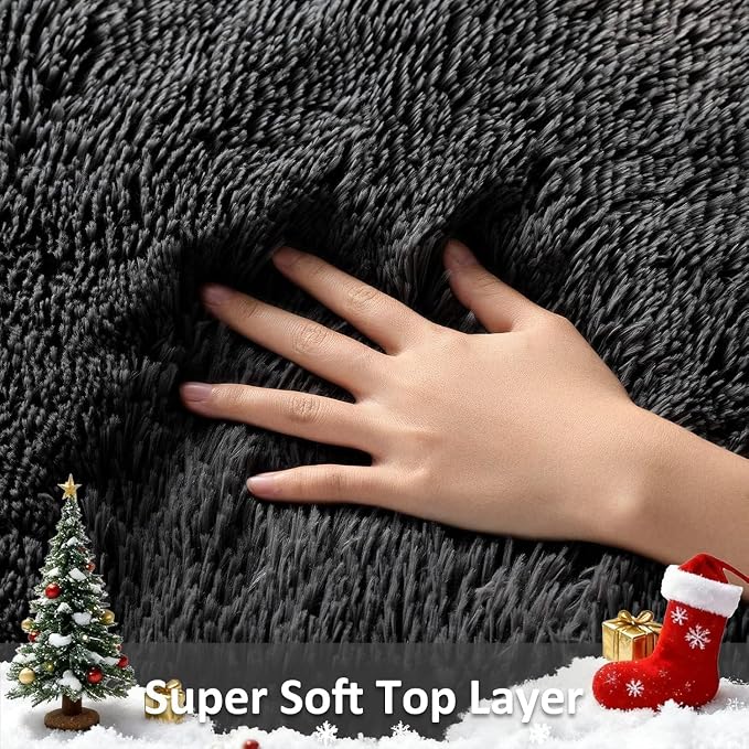 Ophanie Runner Rug for Hallway, 3x6 Washable Non-Slip Fluffy Soft Bedside Rugs, Bedroom Living Room Shaggy Carpet for Kids Girls Boys Dorm Nursery Decor Aesthetic, Black with Over 99 pcs Pile fibers