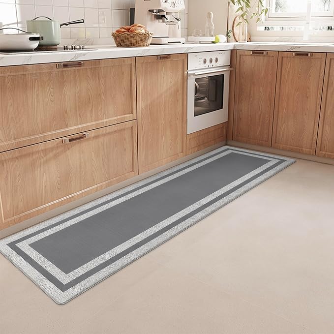 Kitchen Floor Mats Cushioned Anti Fatigue Kitchen Mat Farmhouse Kitchen Runner Rugs Non Slip Waterproof Ergonomic Comfort Standing Mat for Kitchen, Home, Office, Sink, Laundry 17.3"x70.8" Grey