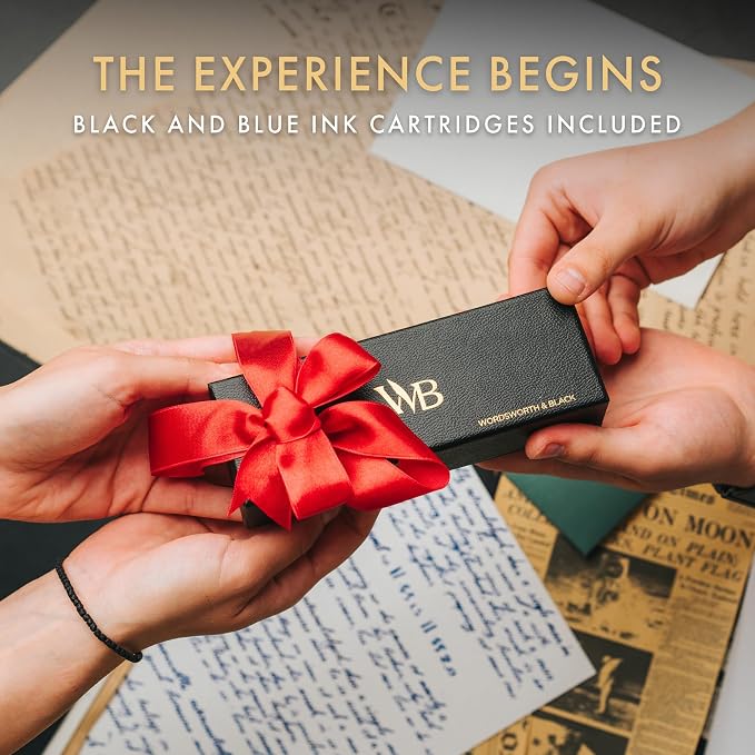 Wordsworth and Black Fountain Pen Mini EDC: Luxury Gold Heavy Pocket Pen, Gold Finish, Medium Nib, 6 Ink Cartridges, Ink Converter, Travel Refillable Writing Pen Gift Set, Men & Women