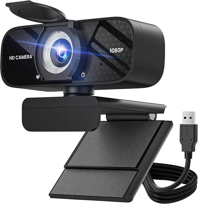 TRAUSI Wide-Angle 1080P Webcam with Microphone, Privacy Shutter, Automatic Light Adjustment, Ideal for Conferencing and Work Beiyong