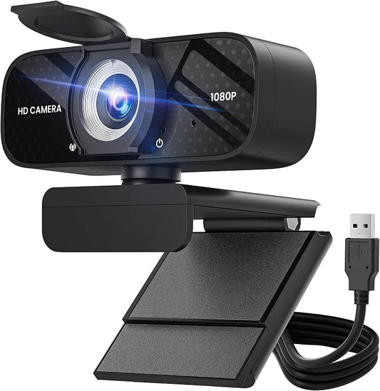 TRAUSI Wide-Angle 1080P Webcam with Microphone, Privacy Shutter, Automatic Light Adjustment, Ideal for Conferencing and Work Beiyong