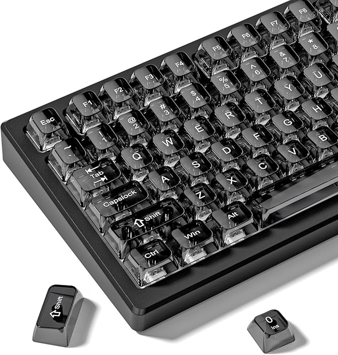 dagaladoo Clear keycaps,Transparent Keyboard keycaps,Jelly Key caps Set,Shine Through keycap,MDA Profile Keyboard caps for Mx Switches Mechanical Keyboard(Black Grey,115-keys)