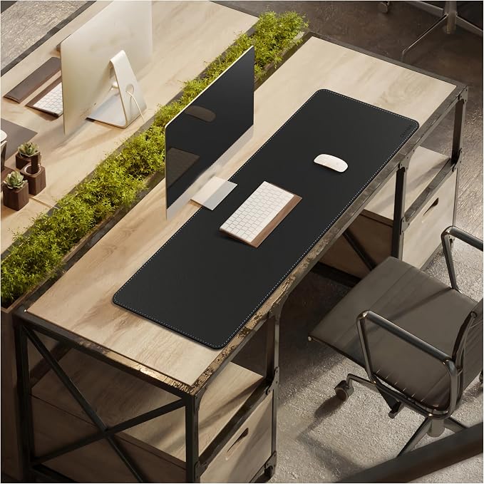 CENNBIE Leather Desk Mat - 43.6" x 16" Extra Large Desk Pad Protector for Office, Computer Desk, Oversized Mouse Pad, Black