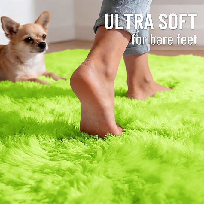 OLANLY Area Rugs for Living Room Bedroom, Machine Washable 4x5.9 ft Soft Fluffy Shaggy Bedside Rug, Indoor Floor Carpet for Kids Girls and Boys, Dorms, Nursery Rooms, Home Decor Aesthetic, Lime Green