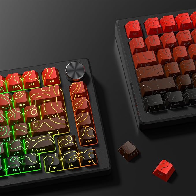 dagaladoo Red Black Topographic keycaps Line Backlit keycaps Shine Through Keyboard Keys Side Printed Key caps Cherry Profile keycap Set for 61/64/66/68/71/75/84/87 Mechanical Keyboards