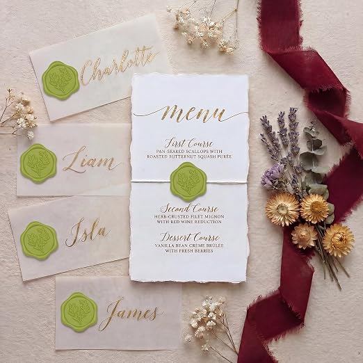 UNIQOOO Wax Seal Stickers - Eucalyptus Wedding Invitation Envelope Seal Sticker, 50 Pcs Self- Adhesive Chartreuse Green Stickers, Perfect for Invitation, Christmas, Gift Wrapping, Party