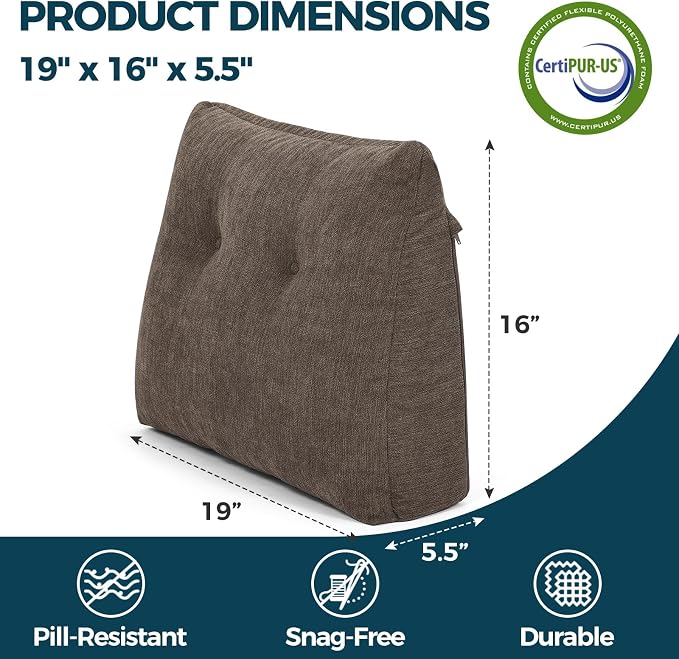 Back Support Pillow for Recliner Soft Dual Layer Lumbar Support Pillow with Shredded Memory Foam Ergonomic Orthopedic Couch Lumbar Cushions for Elderly Lower Back Pain Relief Brown