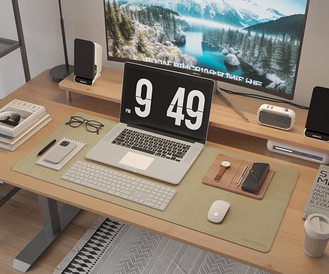 RENMTURE Dual-Sided Large Desk Pad, Faux Leather Natural Cork Mouse pad, Desk Accessories Protector, for Office and Home Work (Golden,36"x17")