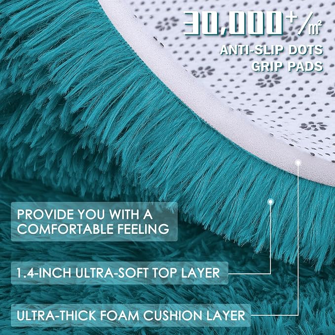 OLANLY 9x12 Machine Washable Large Area Rugs for Living Room, Bedroom, Soft Fluffy Shaggy Bedside Rug, Indoor Floor Carpet for Kids Girls and Boys, Dorms, Nursery, Home Decor Aesthetic, Teal