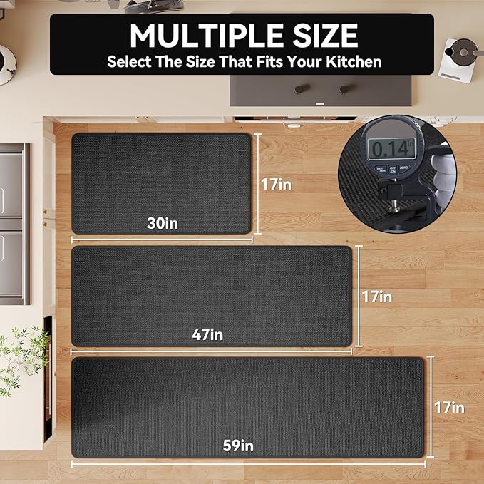 YDKGL Kitchen mats for Floor Water and Oil Absorbent Runner Rugs for Kitchen, Kitchen Mat in Front of Sink,Non-Slip Kitchen Rugs,Durable Imitation Linen Kitchen Rug Black 17x30+17x47