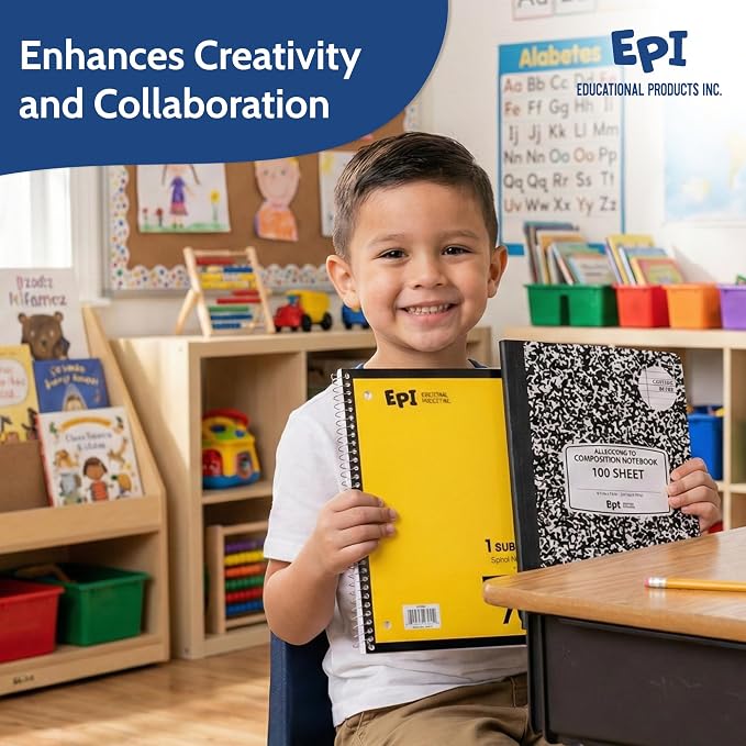 EPI Essentials Back to School Supplies for Kids – 54 Items in Kit – Kindergarten to 1st Grade School Supply Packs – Wide-Ruled Bundle with Composition Notebooks – Suitable for Homeschooling