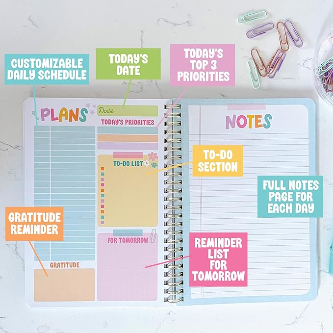 Undated Daily Planner Notebook - Undated Planner Notebooks, Daily To Do List Planners, To Do List Notebook for Work Organization, Day Schedule Planners for Kids and Adults