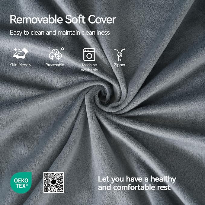 Kayfia Reading Pillow, Gel Memory Foam Back Rest Pillow, 19", Gray | 3 Storage Pockets, Dual-Use Back Leg Support Pillow, Detachable Armrests, Ideal for Reading, Gaming, Working on Bed & Couch