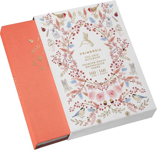Primrosia A5 Dot Grid Watercolor Journal Notebook – 160 pages I 160gsm Premium Heavy Paper, No Bleed – Luxe Linen Hard Cover (Peach Hummingbird)