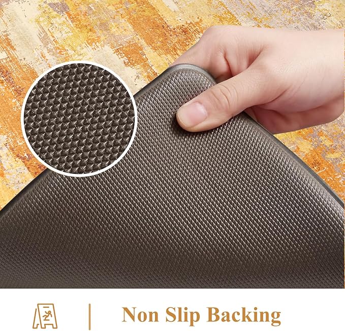Collive Kitchen Mats for Floor 2PCS, Fall Abstract Cushioned Anti Fatigue Mat Non Slip Waterproof Kitchens Sink Rug, Orange Modern Comfort Standing Mat for Desk, Bar, Home Decor, 17"x47"+17"x29"