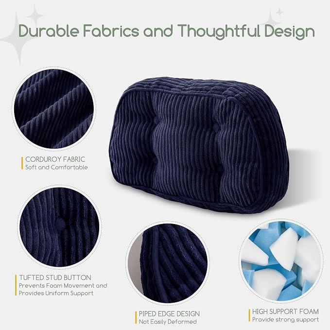 HIGOGOGO Lumbar Support Pillow for Recliner Chair/Accent Chair/Couch/Office Chair, Tufted Corduroy Back Support Cushion for Elderly, Recliner Cushions for Back Rest, Pain Relief, Reading, Navy