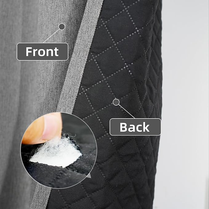 DriftAway Blackout Soundproof Thermal Insulated Linen Textured Curtains with Quilted Thermal Lining for Cold and Heat Blocking Noise Reducing Daytime Sleep 1 PC 52 Inches by 96 Inches Gray