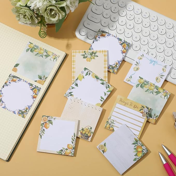 9 Pads Lemon Sticky Notes 3x3 Inch Cute Self Stick Notepads Notes Adhesive Memo Pad Office Decor Gifts for Students School Teacher Meeting Office Supplies