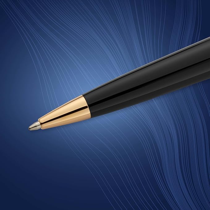 Waterman Expert Ballpoint Pen, Black with Golden Trim, Medium Tip, Blue Ink, Gift Box