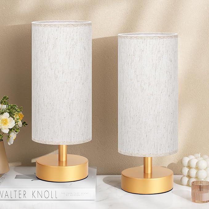 PartageiZ Small Table Lamp for Bedroom Set of 2 - Bedside Lamps for Night Stands, Minimalist Nightstand Light Lamp for Reading Room, Kids Room, Living Room（Gold）