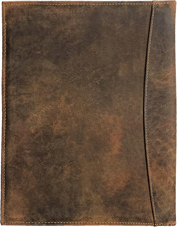 Leather A4 Conference Folder | Professional Organizer for Men and Women | Handmade Durable Leather Portfolio with Sleeves for Documents and Notepad by Rustic Town (Brown)