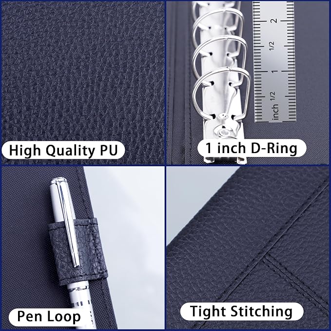 Antner 7 Ring Business Checkbook Binder for Business Checks, 600 Checks Capacity, PU Leather Check Book Binder Cover with Zipper Pouch, Executive Organizer Portfolio Holder for 9x13 Inch Sheets, Black