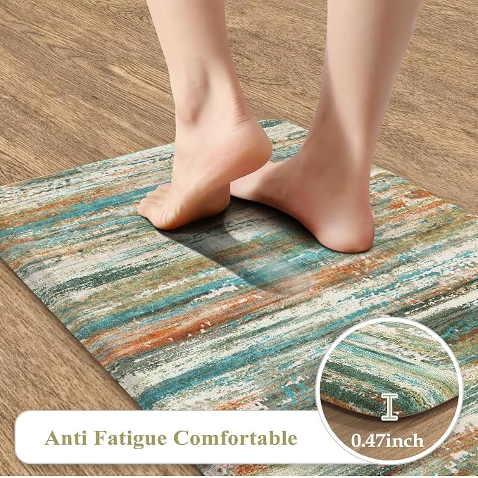 KIMODE Kitchen Mats for Floor Anti Fatigue 20"x47"+20"x32", Farmhouse Kitchen Rugs Sets of 2, Colorful Rugs for Kitchen Floor, Memory Foam Standing Mats for Laundry Office Sink Desk