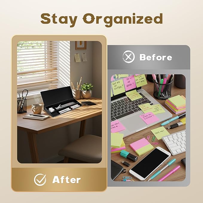 Glass Desktop Whiteboard, Dry Erase Board with Marker Holder, Computer Monitor Message Board and Desk Organizer for Home, Office and School Supplies (Black)