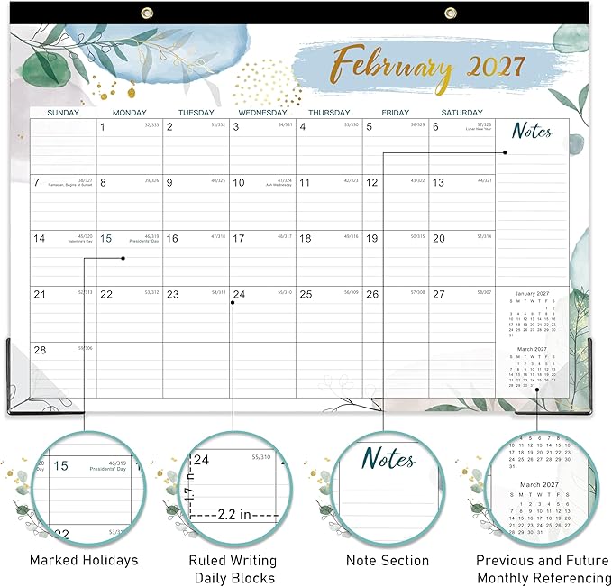 Desk Calendar 2026-2027 - 2026-2027 Desk Calendar 17x12, July 2026 - December 2027, 18 Monthly Desk/Wall Calendar Large 17" x 12", Monthly Desktop Desk/Wall Planner, Large Ruled Blocks, Notes, Thick Paper for Office & Home