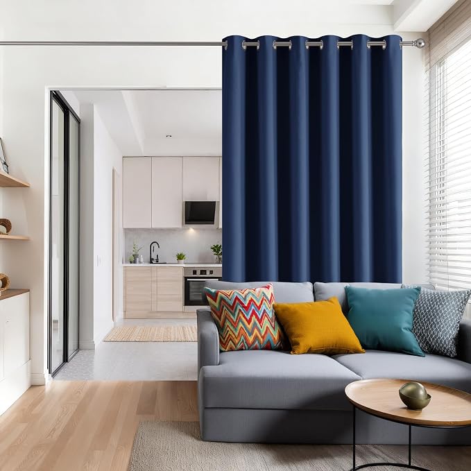 RYB HOME Blackout Thermal Insulated Curtains, Portable Curtain for Sliding Glass Door/Storage/Space Room Divider, Large Window Treatment Room Divider Panel, W80 x L84, Navy Blue, 1 Panel